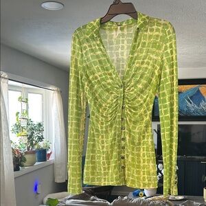 Free People sheer button up ruched top